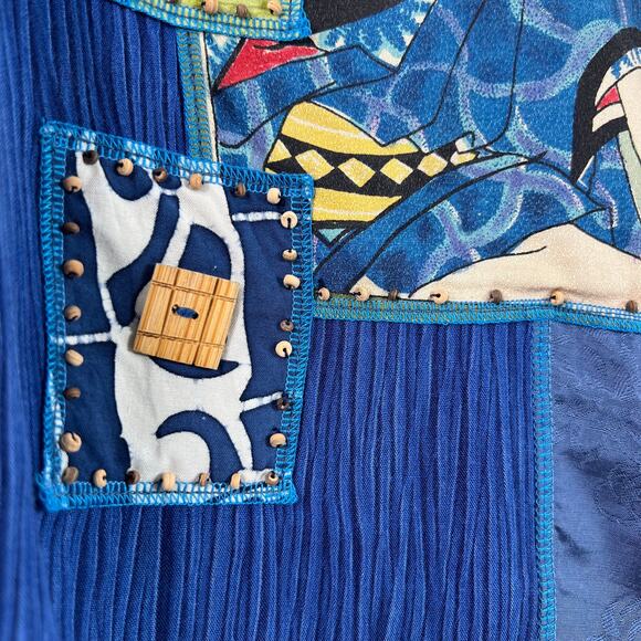 Surya Vintage Jacket Button Up Artsy Multi-Pattern Asian Patchwork Print Size M - Picture 11 of 16